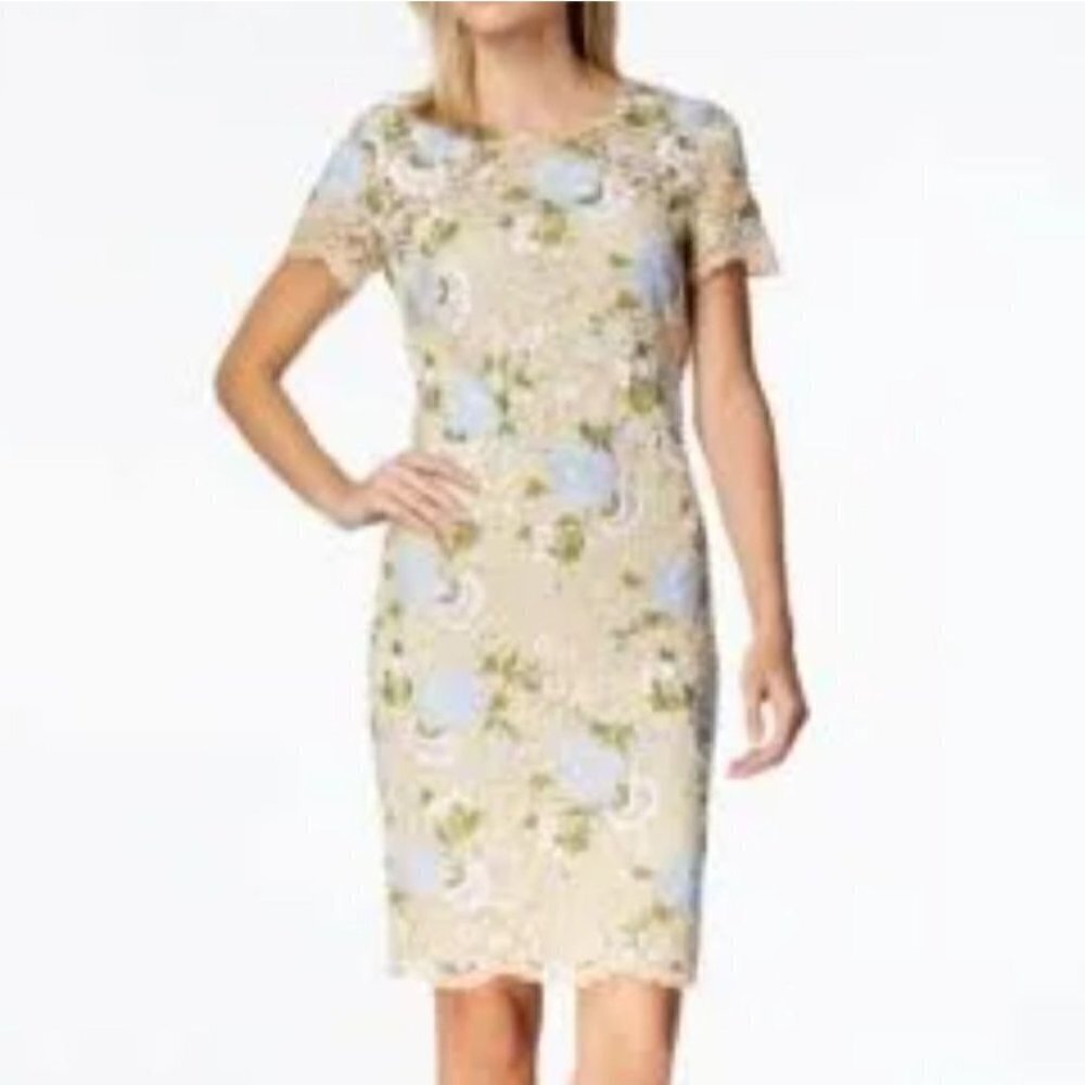 Calvin Klein Floral Beige Lace Sheath Dress Size 4
